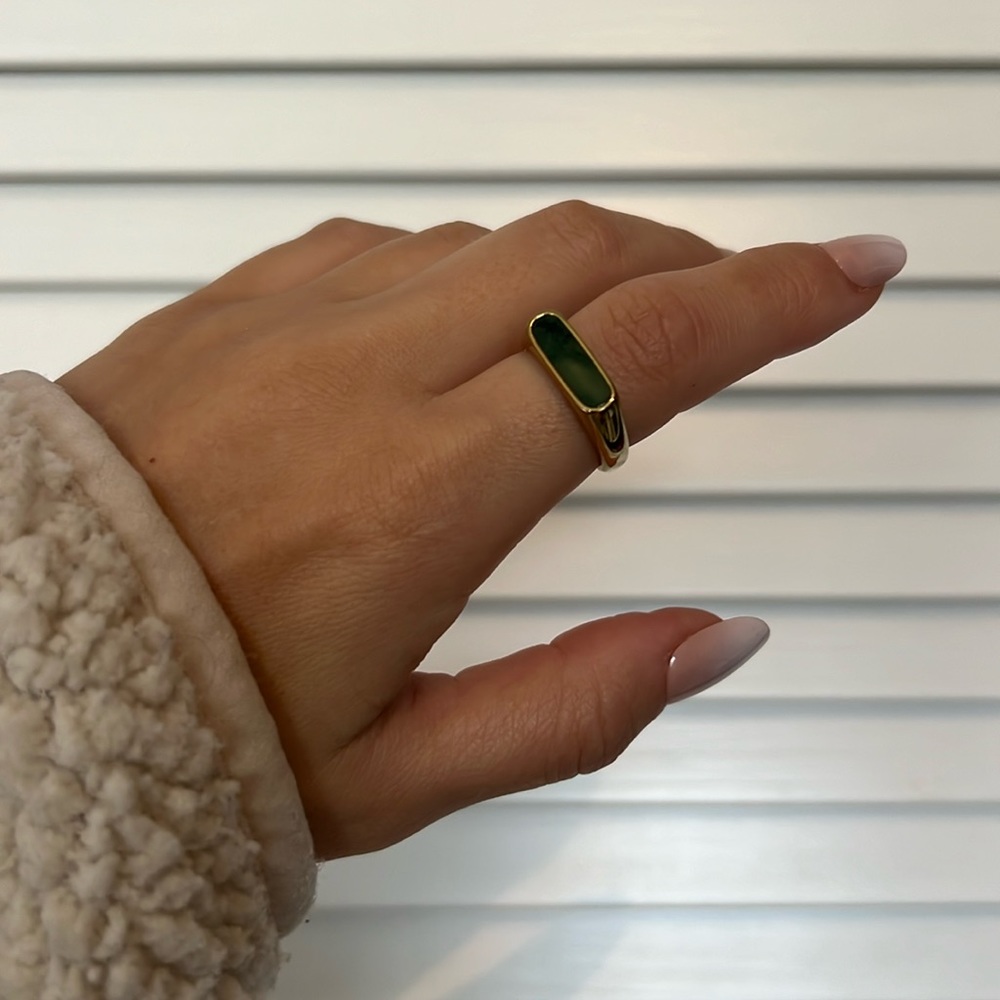 Green Jasper Ring 18k Gold Plated